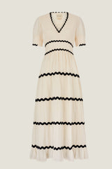 Viola Short Sleeve Organic Cotton Ric Rac Dress | Antique Cream/Black
