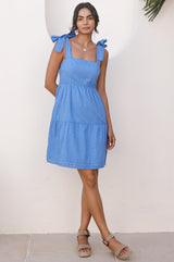 Tabitha Organic Cotton Dobby Short Dress | Blue