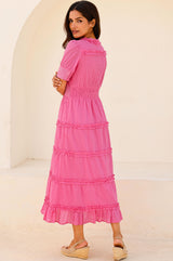 Viola Cotton Midi Dress | Bright Pink