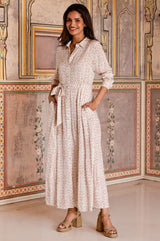 Eliza EcoVero Shirt Dress | Taupe/White