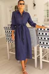 Linen Shirt Dress | Navy