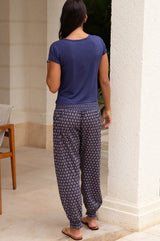 Harem Organic Cotton Trousers | Primrose Stamp Navy/Pink