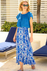 April EcoVero™ Wrap Skirt | Ikat Blue/White
