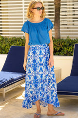 April EcoVero™ Wrap Skirt | Ikat Blue/White