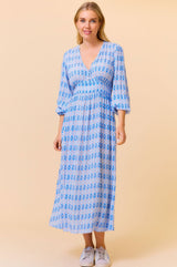 Camila Dress | Aztec Light Blue/Red