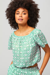 Ilana Organic Cotton Top | Circle Geo Green