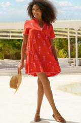 India Embroidered Dress | Red/Pink