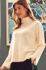 Merino Wool Roll Neck Jumper | Cream/Taupe