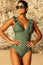 Recycled Frill V-Neck Swimsuit | Khaki