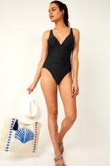 Recycled V-Neck Ruched Swimsuit | Black
