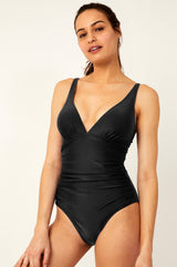 Recycled V-Neck Ruched Swimsuit | Black