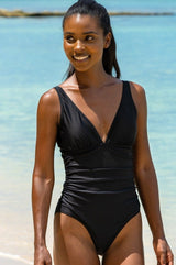 Recycled V-Neck Ruched Swimsuit | Black