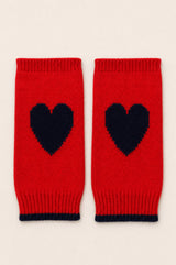 Merino Wool Fingerless Heart Gloves | Red/Navy
