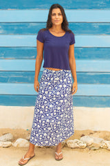 Neve A-line Organic Cotton Skirt | Navy/White - Aspiga