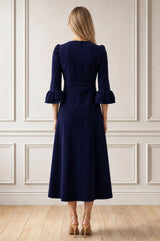 Elizabeth Stretch Corduroy Midi Dress | Atlantic Blue