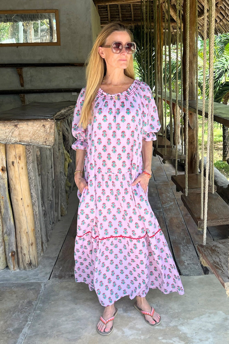 Violet Block Print Dress | Sunflower Buti Pink