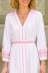 Jamila Embroidered Dress | White/Pink
