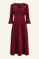 Jocelyn V-Neck 3/4 Sleeve Stretch Corduroy Dress | Wine