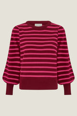 Merino Wool Stripe Crew Neck Jumper | Wine/Pink
