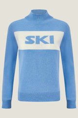 Merino Wool Ski Slim Funnel Neck Jumper | Serene Blue/Cream/Pink
