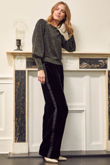 Velvet Side Stripe Trousers | Black