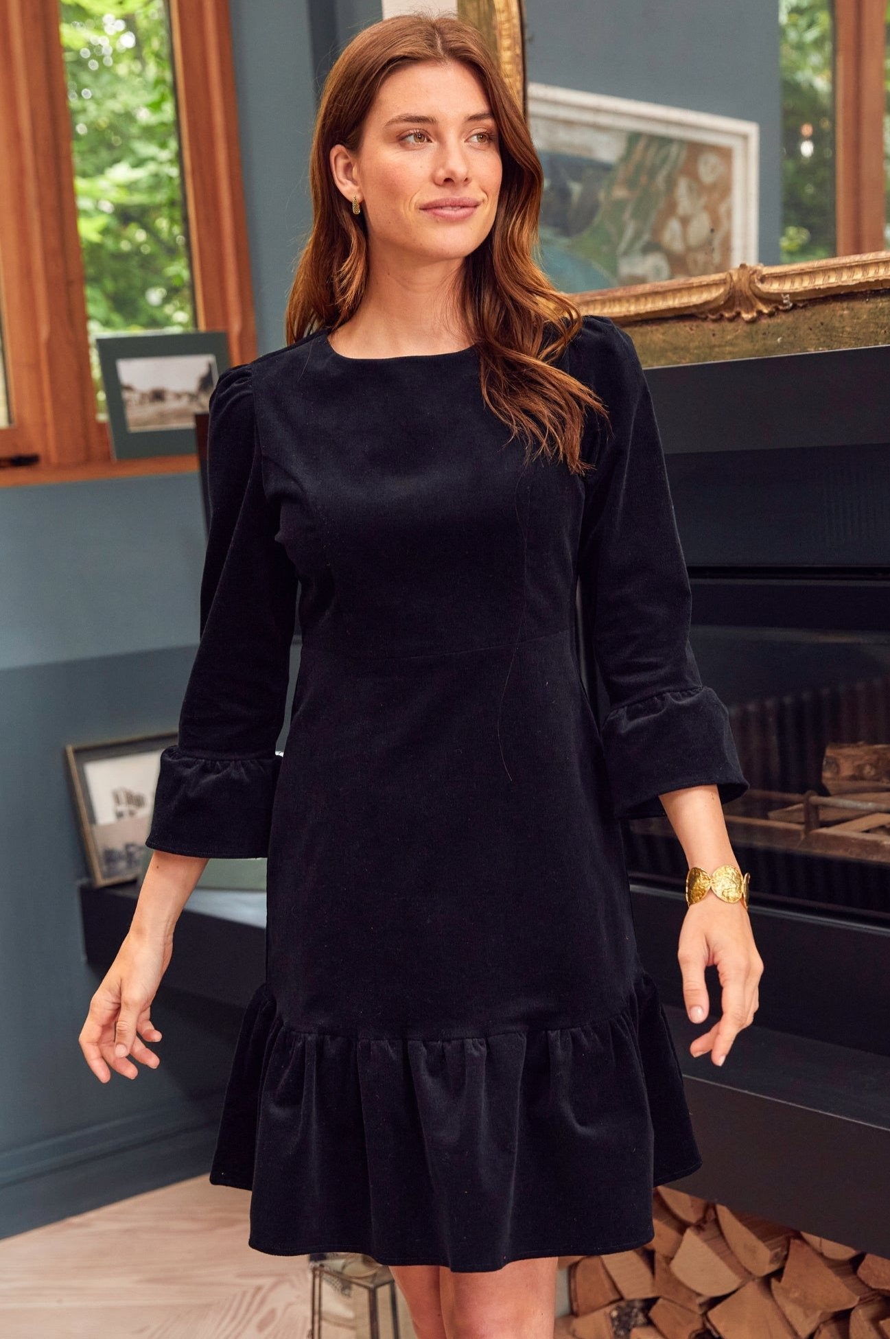 Aspiga Ladies Sustainable Victoria Mini Stretch Corduroy Dress Black