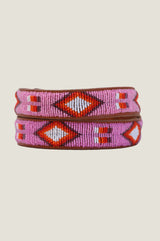 Diamond and Squares Leather Belt | Red/Pink