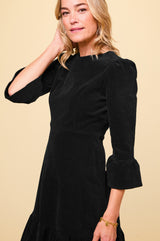 Victoria Short Stretch Corduroy Dress | Black - Aspiga