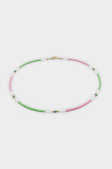 Lamu Gold Beaded Necklace | Pink/Green