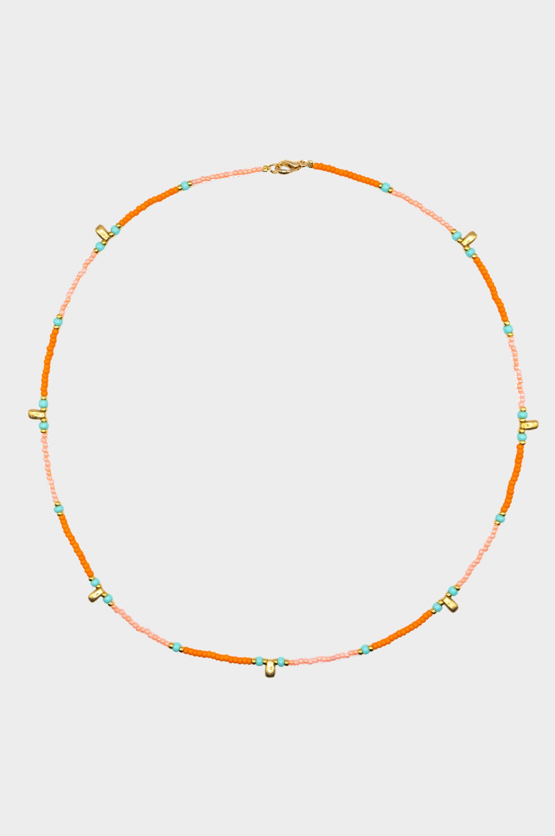 Lamu Gold Beaded Necklace | Orange/Peach