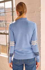 Merino Wool Stripe Hearts Quarter Zip | Blue/Cream/Navy