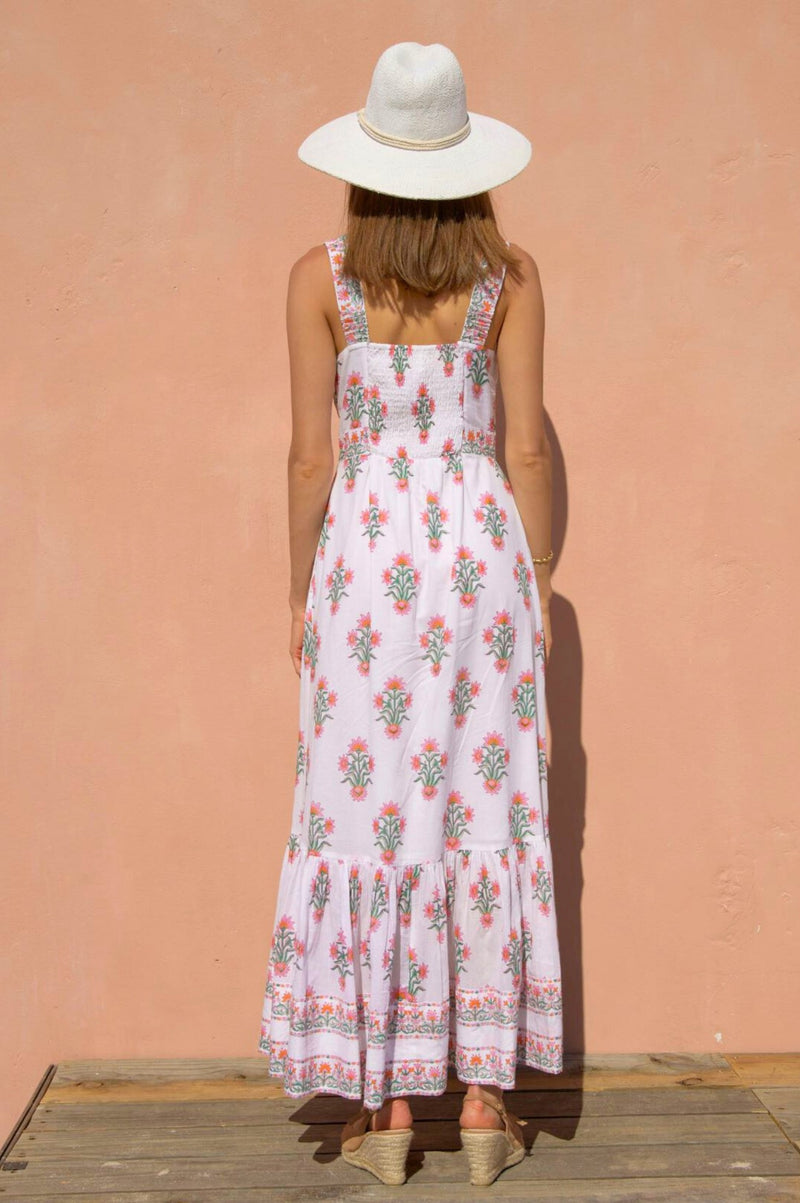 Aurelia Block Print Dress | White/Pink
