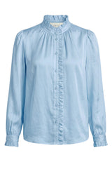 Frill Detail Satin Blouse | Ice Blue