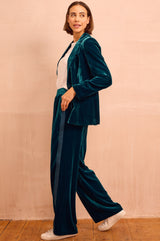 Velvet Side Stripe Trousers | Teal