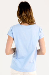 V-neck cotton t-shirt in a pale baby blue colour