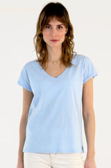V-neck cotton t-shirt in a pale baby blue colour
