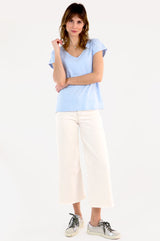 V-neck cotton t-shirt in a pale baby blue colour