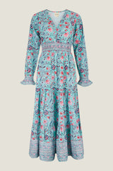 Billie Organic Cotton Block Print Dress | Gardenia Blue/Red