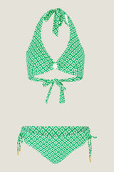 Recycled Halter Bikini Tunnel Side Bottoms | Diamond Geo Green/White