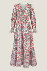 Billie Organic Cotton Block Print Dress | Gardenia Pink/Green