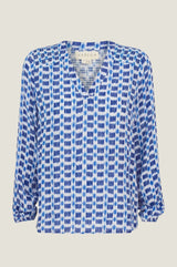 Clea Viscose Crinkle Blouse | Ikat White/Blue - Aspiga