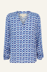 Clea Viscose Crinkle Blouse | Ikat White/Blue