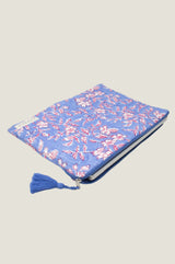 Block Print Laptop Bag | Japanese Flower Marina Blue