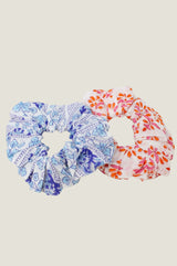 Block Print Scrunchie Linear Botanical | Blue