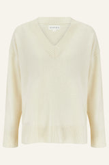 Merino Wool Relaxed V-Neck Jumper | Cream