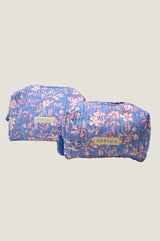 Block Print Large Wash Bag | Japanese Flower Marina Blue