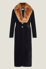 Velvet Opera Coat With Detachable Fur | Black