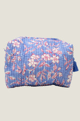 Block Print Large Wash Bag | Japanese Flower Marina Blue