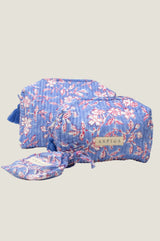 Block Print Medium Wash Bag | Japanese Flower Marina Blue