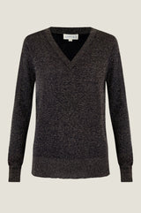 Metallic Knit V-Neck Jumper | Black/Gold